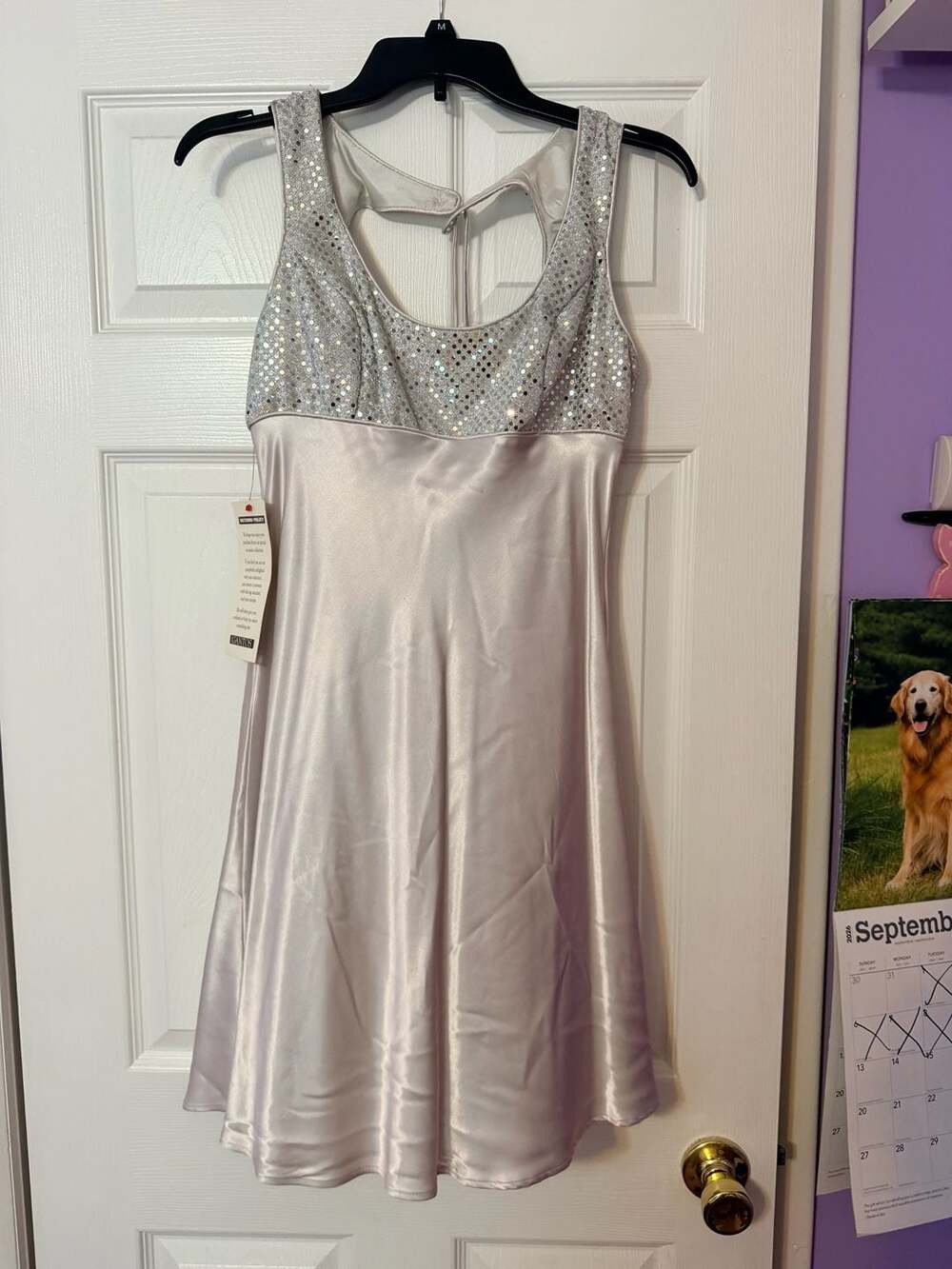 Blondie and Me Evening Sequin Dress Size 9-10 Silver Satin Gown